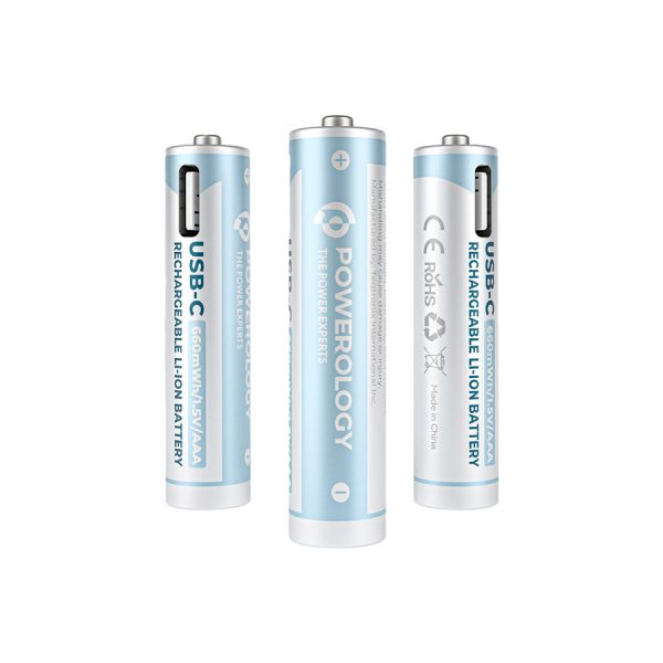 باتری نیم قلمی شارژی با امکان شارژ مستقیم پاورولوژی USB Rechargeable AAA Battery1500mAh/ 2250mWh