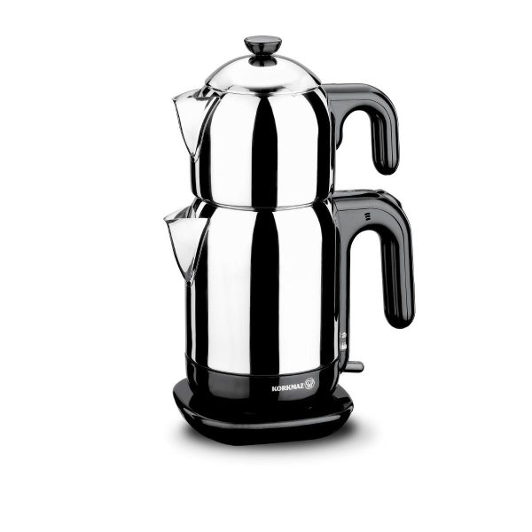چایساز کرکماز مدل دمتز (مشکی/استیل مات) ا Korkmaz Demtez Satin/Black Electric Teapot